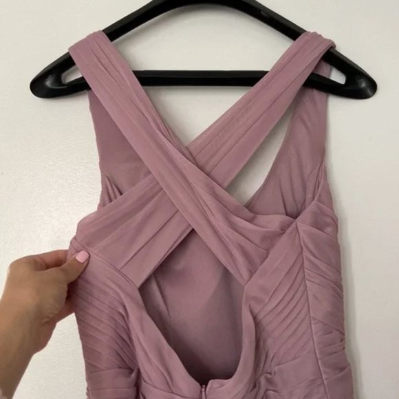 David's Bridal Quartz Long Mesh Criss Cross Back Bridesmaid Dress - Picture 6 of 13